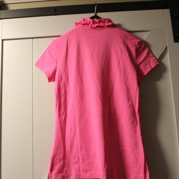 Lilly Pulitzer Sz S LUXLETIC Frida Ruffle Polo Shirt Pink Isle UPF 50+ NWT - Picture 3 of 5